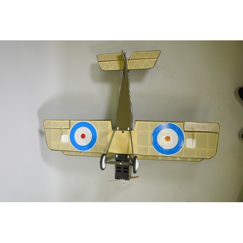 40 - A scale model bi-plane of a British Royal Flying Corps S.E. 5A fighter aircraft, F-943, lacks engine... 