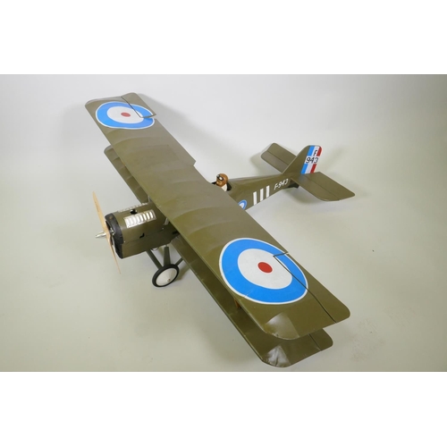 40 - A scale model bi-plane of a British Royal Flying Corps S.E. 5A fighter aircraft, F-943, lacks engine... 