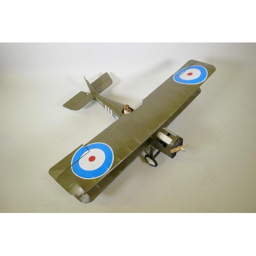 40 - A scale model bi-plane of a British Royal Flying Corps S.E. 5A fighter aircraft, F-943, lacks engine... 