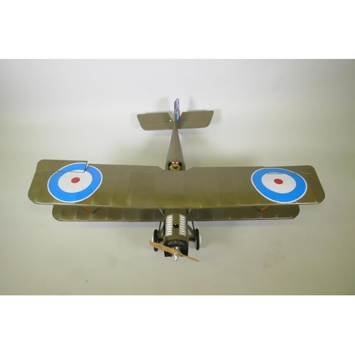 40 - A scale model bi-plane of a British Royal Flying Corps S.E. 5A fighter aircraft, F-943, lacks engine... 