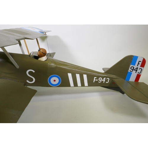 40 - A scale model bi-plane of a British Royal Flying Corps S.E. 5A fighter aircraft, F-943, lacks engine... 