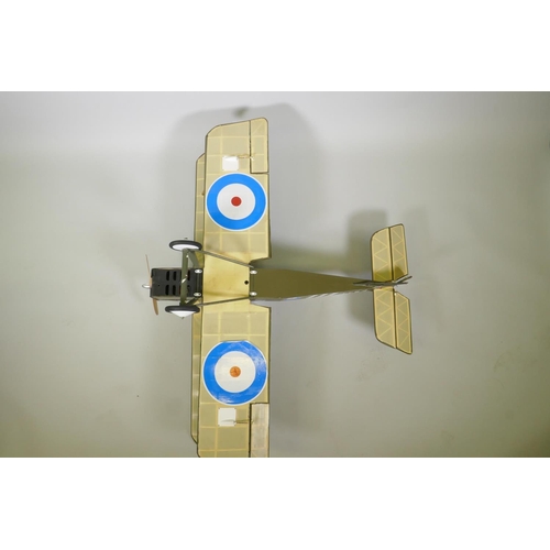 40 - A scale model bi-plane of a British Royal Flying Corps S.E. 5A fighter aircraft, F-943, lacks engine... 