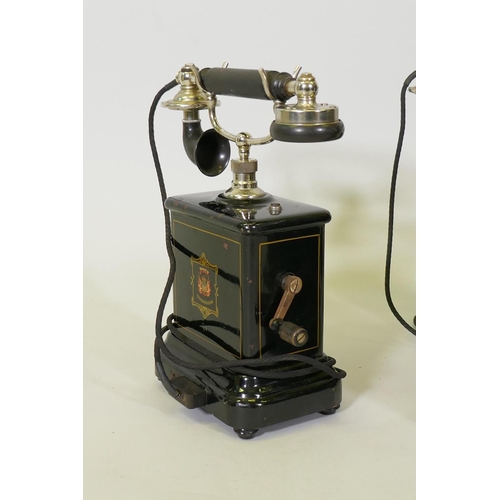 52 - Four early C20th Danish JYDSK Telefon Aktieselkab enamelled and chromed metal