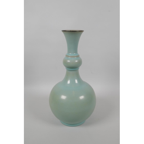 55 - A Chinese Ru ware style porcelain vase with garlic head shaped neck, 29cm high