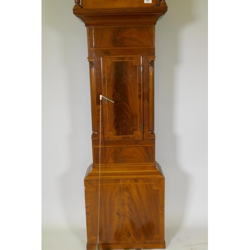 607 - Early C19th 8 day mahogany long case clock with arched hood and fluted columns, the painted dial wit... 