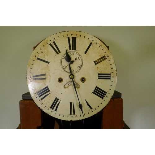 607 - Early C19th 8 day mahogany long case clock with arched hood and fluted columns, the painted dial wit... 