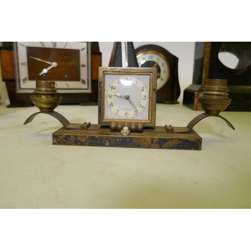 627 - A collection of early C20th mantel clocks for spares/restoration, Art Deco Benson clock, Enfield wal... 