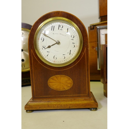 627 - A collection of early C20th mantel clocks for spares/restoration, Art Deco Benson clock, Enfield wal... 