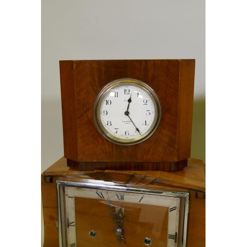 627 - A collection of early C20th mantel clocks for spares/restoration, Art Deco Benson clock, Enfield wal... 