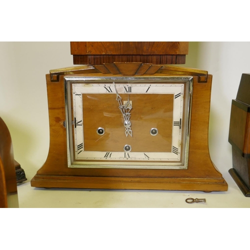 627 - A collection of early C20th mantel clocks for spares/restoration, Art Deco Benson clock, Enfield wal... 