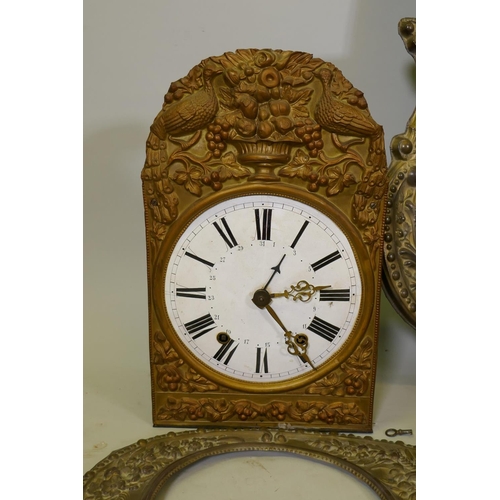 628 - A C19th walnut cased Vienna regulator wall clock, 79cm high, a French Comtoise clock with enamel dia... 