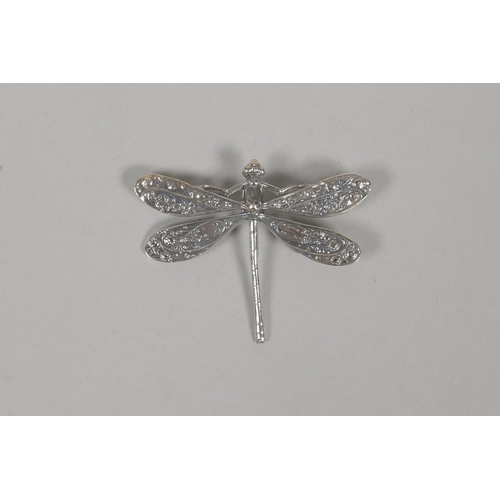 635 - An Art Nouveau style sterling silver dragonfly brooch, 5cm wide