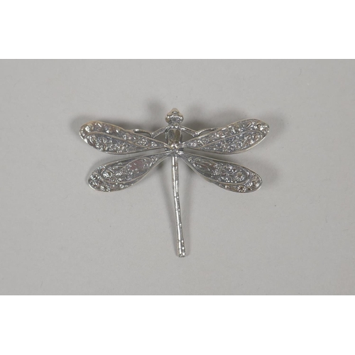 635 - An Art Nouveau style sterling silver dragonfly brooch, 5cm wide