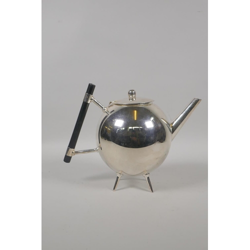 644 - A Christopher Dresser style silver plated teapot, 18cm high