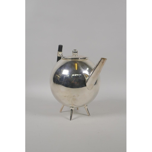 644 - A Christopher Dresser style silver plated teapot, 18cm high