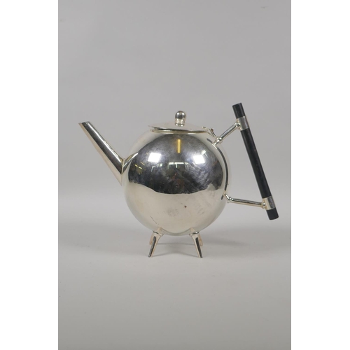 644 - A Christopher Dresser style silver plated teapot, 18cm high