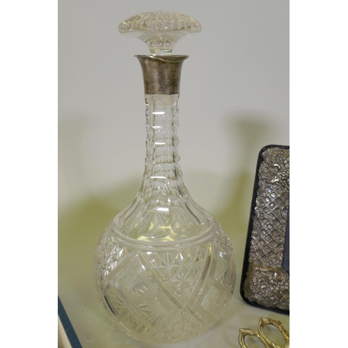 650 - Early C20th cut glass and silver mounted decanter, Birmingham 1919?, John Grinsell & Sons, Victo... 