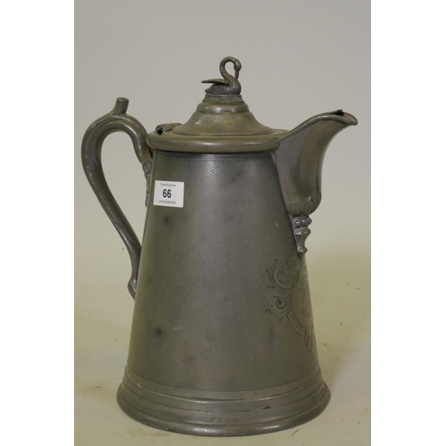 66 - A C19th Stimpson's Patent double wall iced water pitcher, label stamps to base, supplied by the Wenh... 