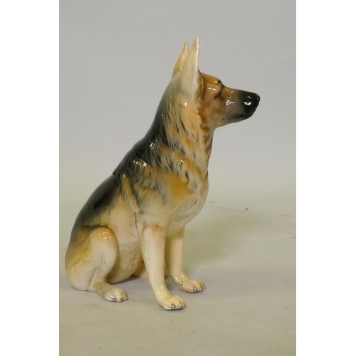 67 - A Beswick ceramic figure of a German Shepherd/Alsatian dog, No.410, 35cm high