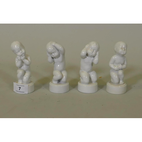 7 - A set of four Danish Bing and Grondahl Jensen porcelain figures of young children with ailments, 12c... 