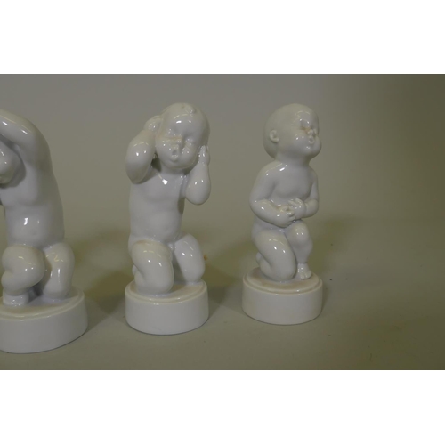 7 - A set of four Danish Bing and Grondahl Jensen porcelain figures of young children with ailments, 12c... 