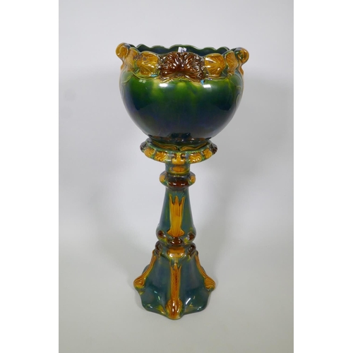 79 - A Victorian Staffordshire majolica Art Nouveau jardiniere on stand, 89cm high