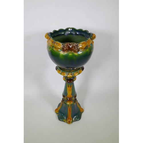 79 - A Victorian Staffordshire majolica Art Nouveau jardiniere on stand, 89cm high