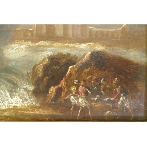 801 - Continental School, probably Scandinavian, marine scene with shipwreck in a storm, unsigned, oil on ... 