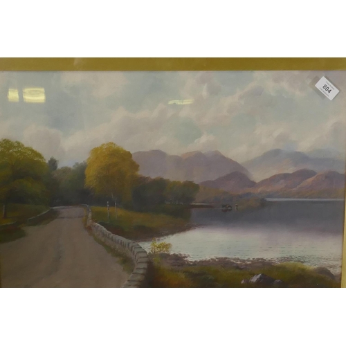 804 - H.P. Hall, landscape with road by a lake, signed, inscribed verso Constance? Lake from Nth Summerton... 