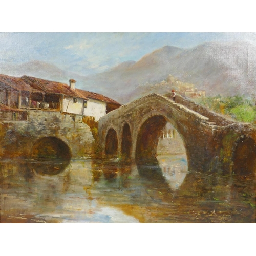 806 - Arthur Howard Barrett, (South African, 1916-1999), Montenegro Bridge, Yugoslavia, oil on canvas, 197... 