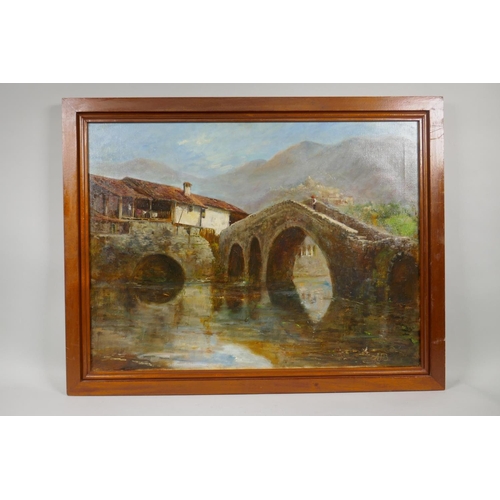 806 - Arthur Howard Barrett, (South African, 1916-1999), Montenegro Bridge, Yugoslavia, oil on canvas, 197... 