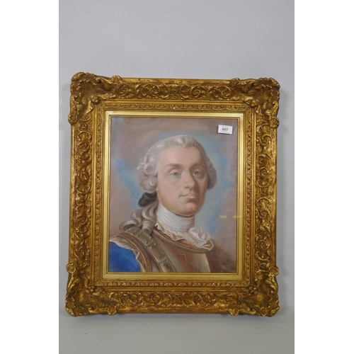 807 - Continental School, probably Swedish, portrait of a gentleman wearing a breastplate, pastel on paper... 