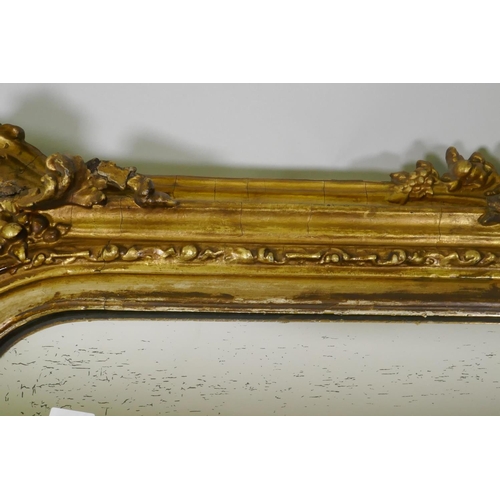 808 - A good C19th giltwood and composition picture frame with pierced crest and corners and arched rebate... 