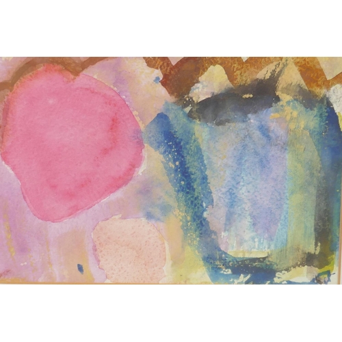 816 - Deborah Tarr, (British, b.1966), two still life abstracts, unsigned, watercolours, 18 x 12cm