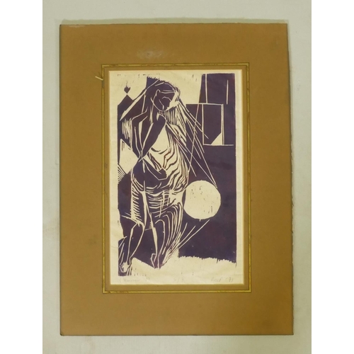 818 - Woodcut print, Version 7, 4/7, signed Rolf, and dated '71, 20 x 32cm