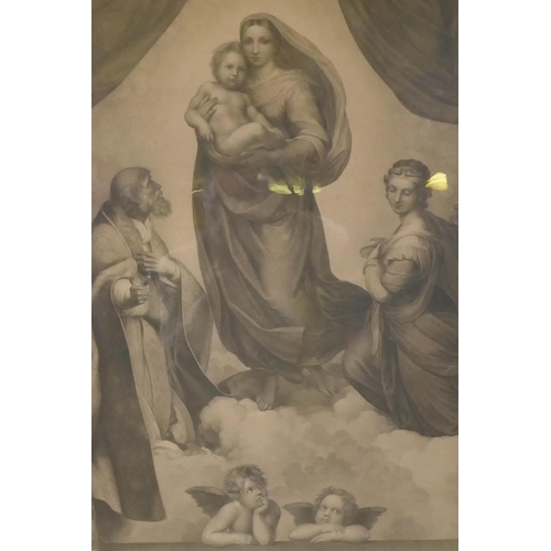 821 - An early C18th German engraving, The Sistine Madonna after Raphael, drawn by Johann friedrich Wilhel... 