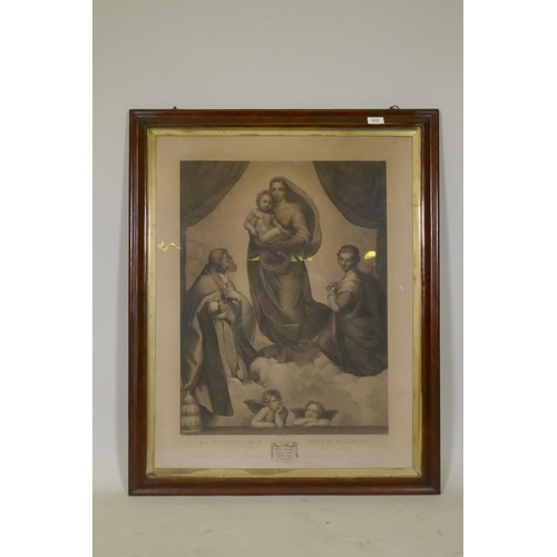 821 - An early C18th German engraving, The Sistine Madonna after Raphael, drawn by Johann friedrich Wilhel... 