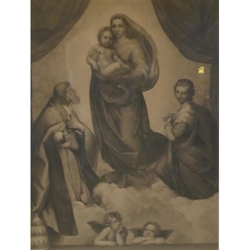 821 - An early C18th German engraving, The Sistine Madonna after Raphael, drawn by Johann friedrich Wilhel... 