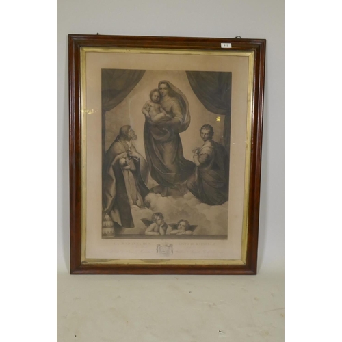 821 - An early C18th German engraving, The Sistine Madonna after Raphael, drawn by Johann friedrich Wilhel... 