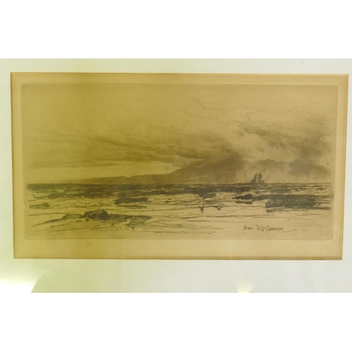 825 - David Young Cameron, (Scottish, 1865-1945), Arran, etching, 26 x 15cm