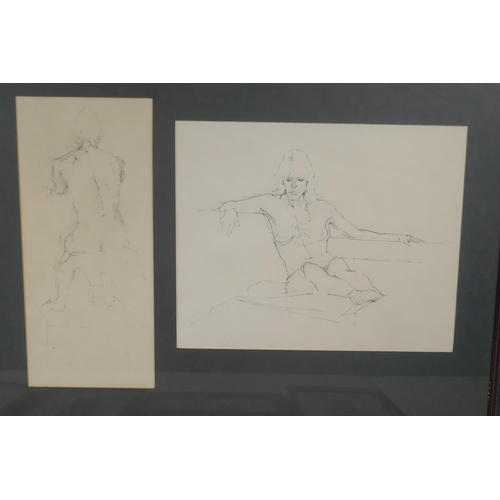 829 - A collection of still life nude studies and miniature character studies in pencil and wash, largest ... 