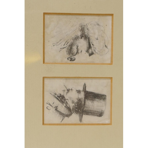 829 - A collection of still life nude studies and miniature character studies in pencil and wash, largest ... 