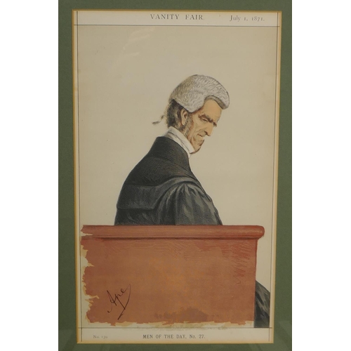 835 - Three vintage Vanity Fair prints of judges, and three Sallon caricature prints of judges, largest 24... 