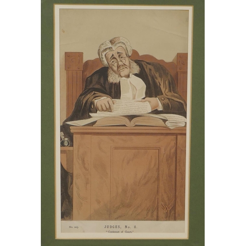 835 - Three vintage Vanity Fair prints of judges, and three Sallon caricature prints of judges, largest 24... 