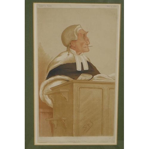 835 - Three vintage Vanity Fair prints of judges, and three Sallon caricature prints of judges, largest 24... 