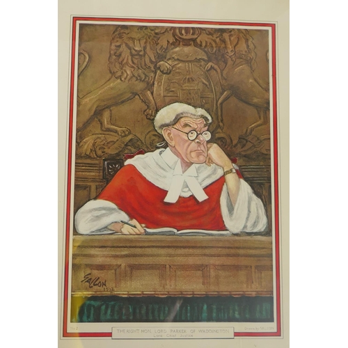 835 - Three vintage Vanity Fair prints of judges, and three Sallon caricature prints of judges, largest 24... 