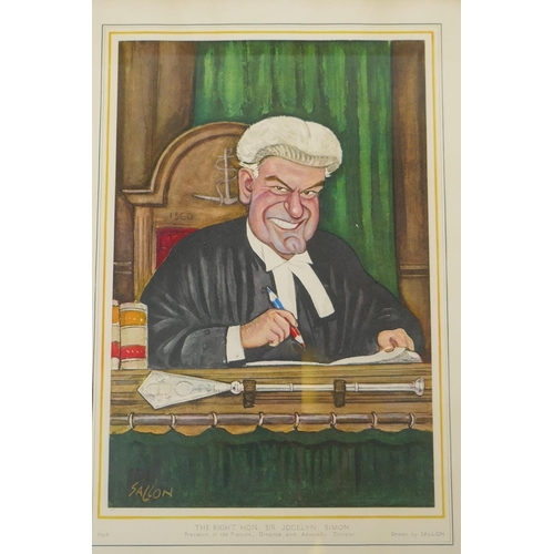 835 - Three vintage Vanity Fair prints of judges, and three Sallon caricature prints of judges, largest 24... 