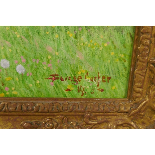 840 - Savage Cooper, landscape with blossoming trees, signed and dated 1905, oil on millboard, 35 x 45cm