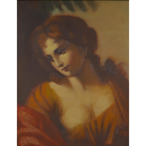 852 - Head and shoulder portrait of a classical maiden, oil on canvas, 52 x 42cm