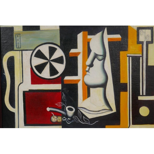 859 - After Fernand Leger, (French, 1881-1955), still life with a plaster mask, oil on canvas board, 39 x ... 